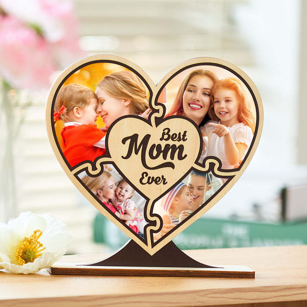 Custom Photo Ornaments Best Mom Ever Wooden Heart Gifts for Mom - photomoonlamp