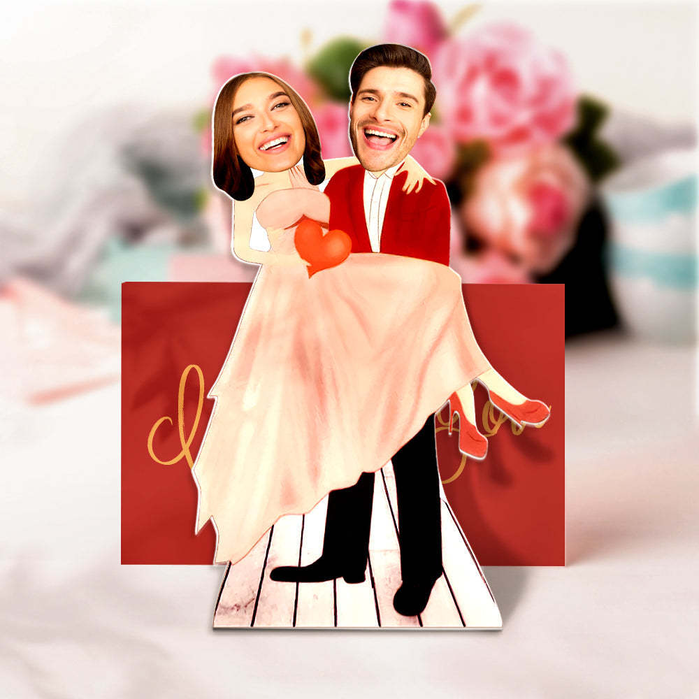 Personalized Plaque Carry Your Love Caricature Couple Custom Face MiniMe Decor Gift for Lover - photomoonlamp