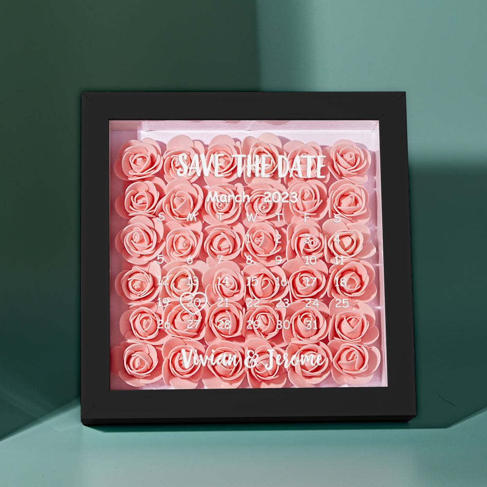Custom Flower Shadow Box Personalized Calendar Flower Shadowbox Frame Gift - photomoonlamp