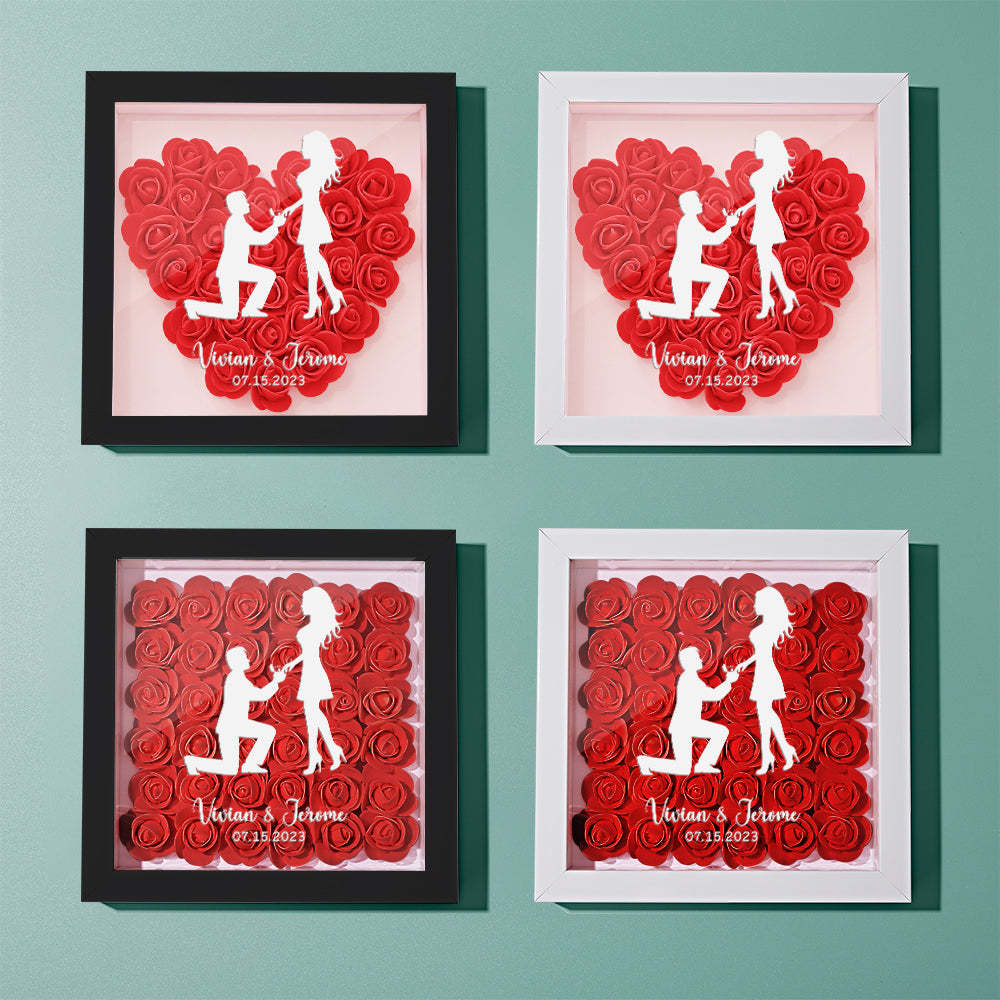 Custom Flower Shadow Box Personalized Name Flower Shadowbox Frame Gift for Couple - photomoonlamp