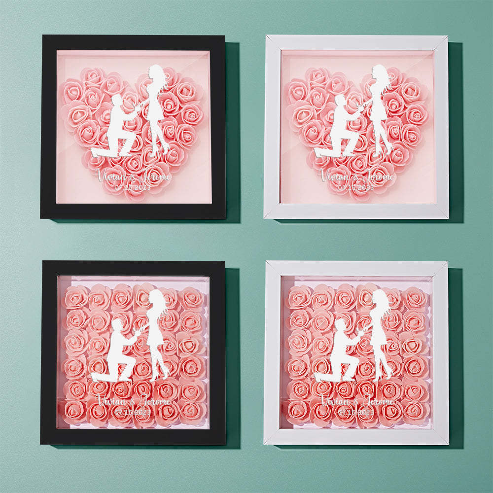 Custom Flower Shadow Box Personalized Name Flower Shadowbox Frame Gift for Couple - photomoonlamp