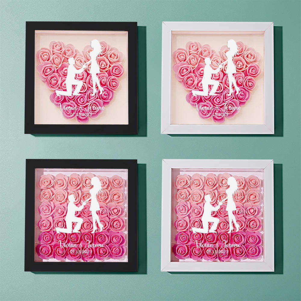 Custom Flower Shadow Box Personalized Name Flower Shadowbox Frame Gift for Couple - photomoonlamp