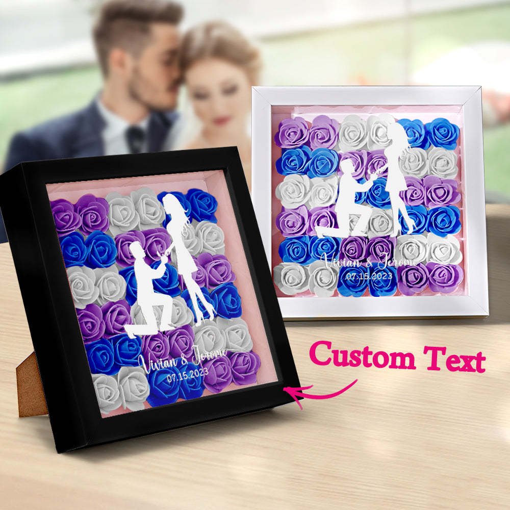 Custom Flower Shadow Box Personalized Name Flower Shadowbox Frame Gift for Couple - photomoonlamp