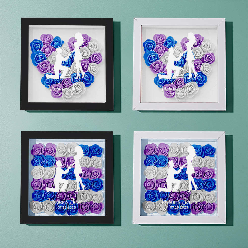 Custom Flower Shadow Box Personalized Name Flower Shadowbox Frame Gift for Couple - photomoonlamp