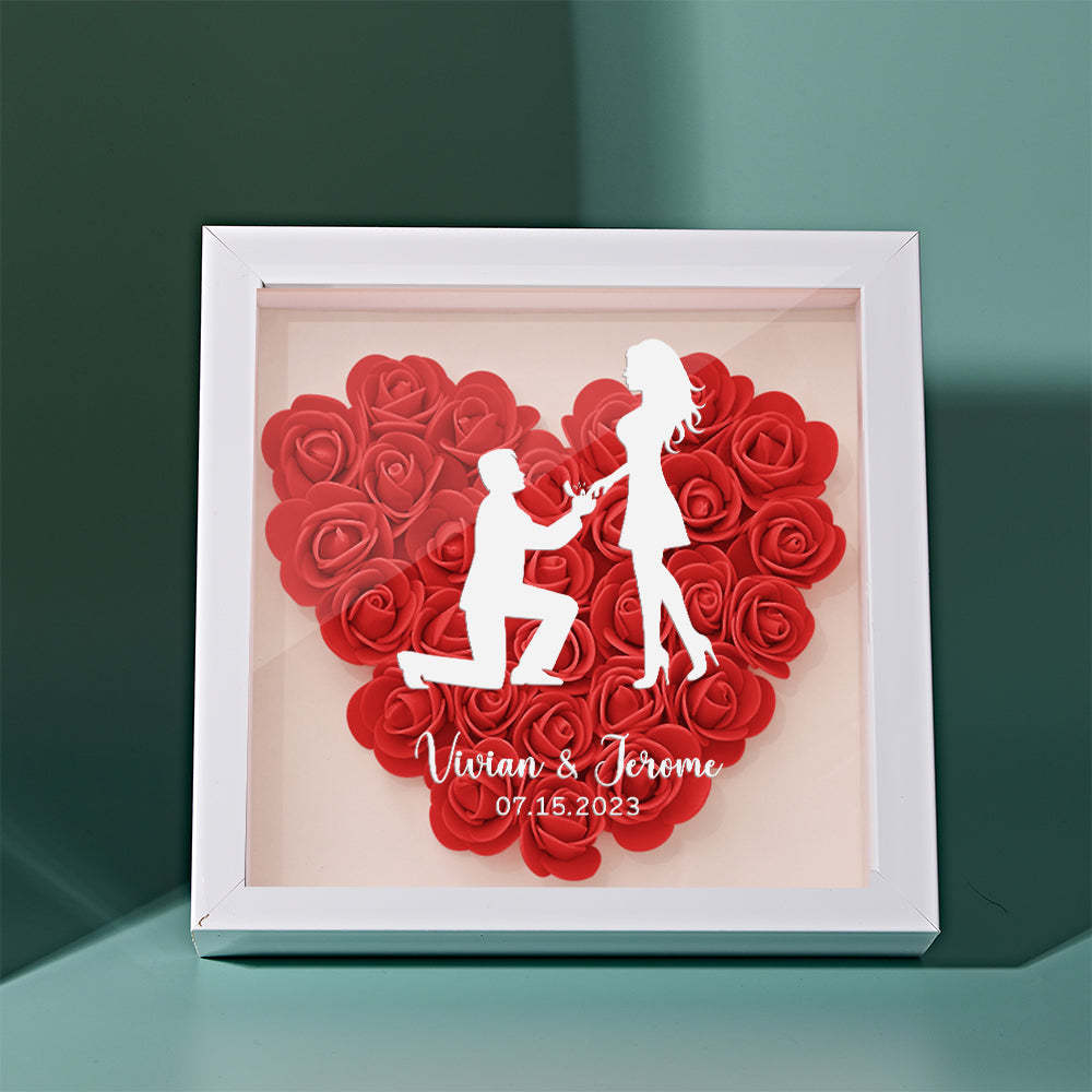 Custom Flower Shadow Box Personalized Name Flower Shadowbox Frame Gift for Couple - photomoonlamp