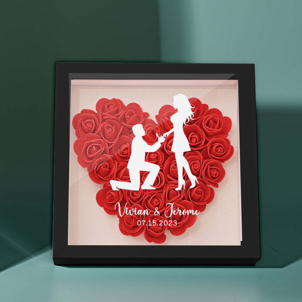 Custom Flower Shadow Box Personalized Name Flower Shadowbox Frame Gift for Couple - photomoonlamp