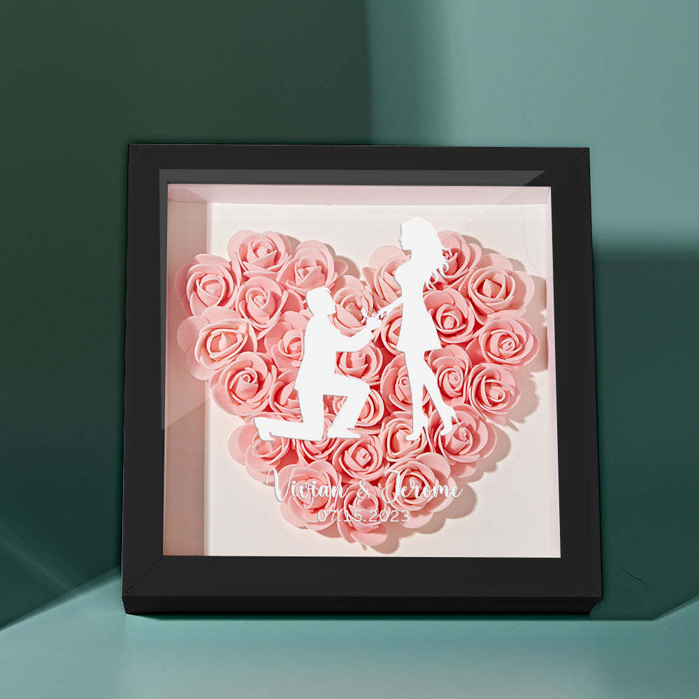 Custom Flower Shadow Box Personalized Name Flower Shadowbox Frame Gift for Couple - photomoonlamp