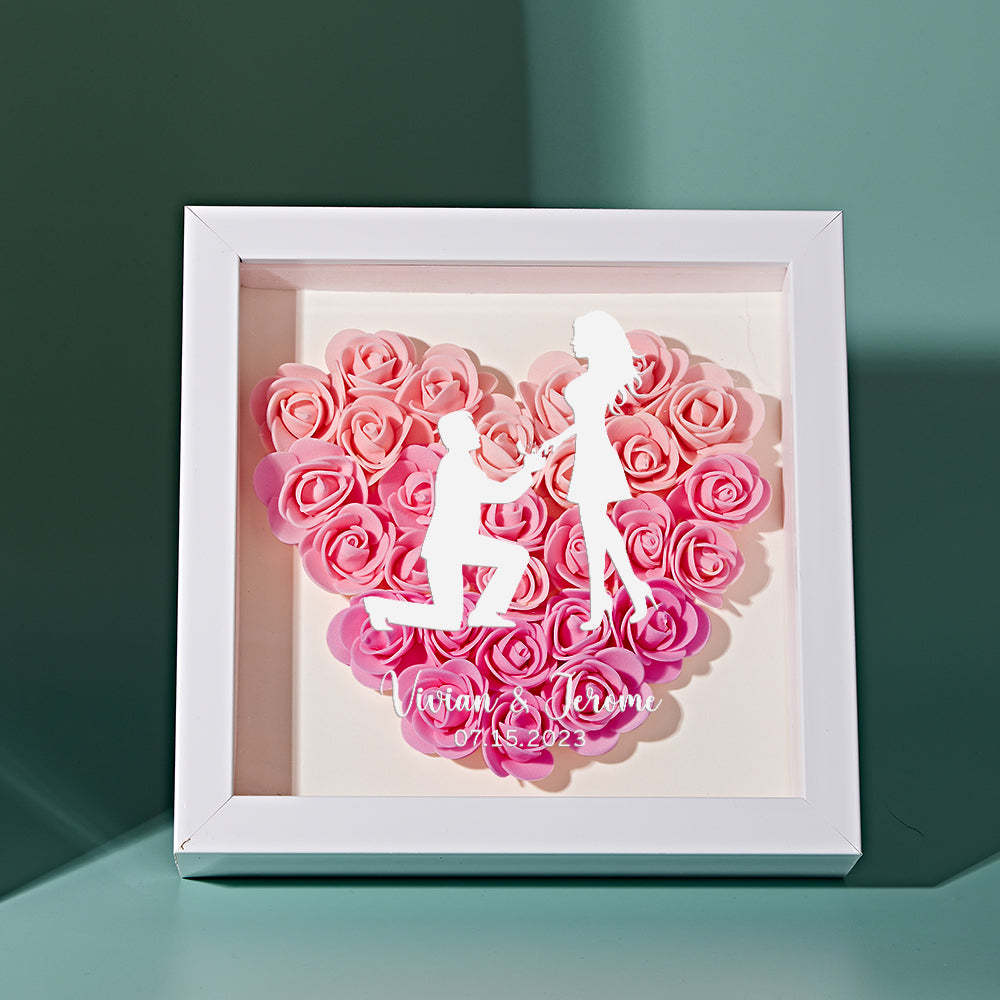 Custom Flower Shadow Box Personalized Name Flower Shadowbox Frame Gift for Couple - photomoonlamp