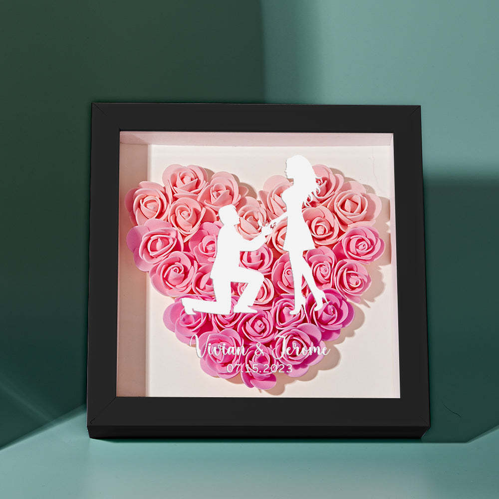 Custom Flower Shadow Box Personalized Name Flower Shadowbox Frame Gift for Couple - photomoonlamp