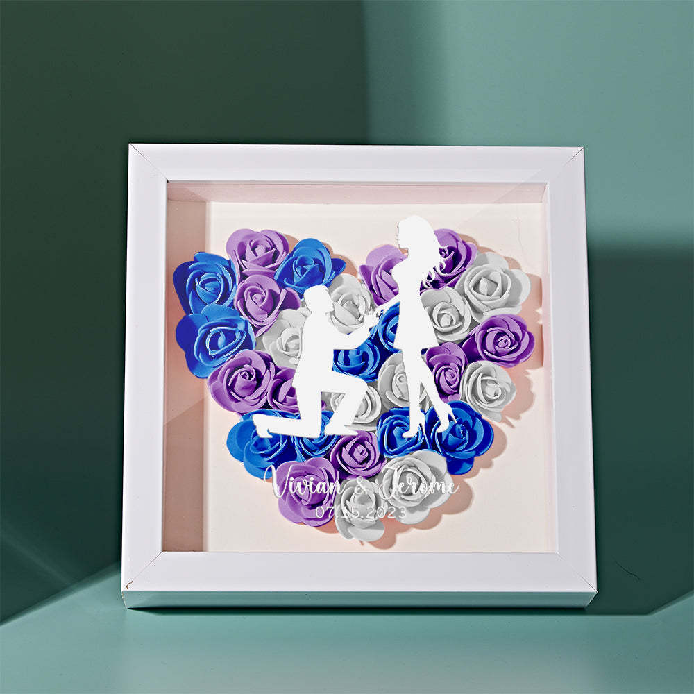 Custom Flower Shadow Box Personalized Name Flower Shadowbox Frame Gift for Couple - photomoonlamp