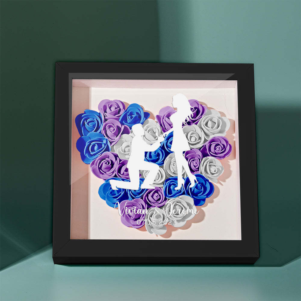 Custom Flower Shadow Box Personalized Name Flower Shadowbox Frame Gift for Couple - photomoonlamp