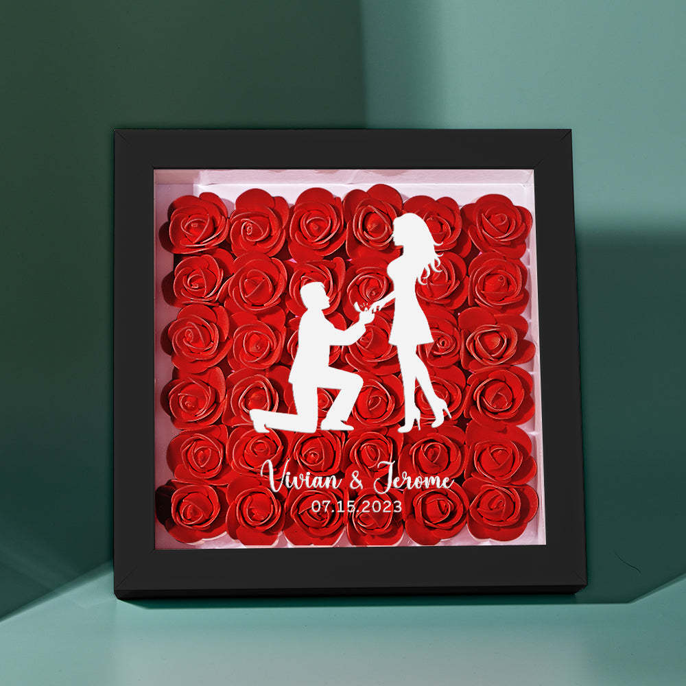 Custom Flower Shadow Box Personalized Name Flower Shadowbox Frame Gift for Couple - photomoonlamp