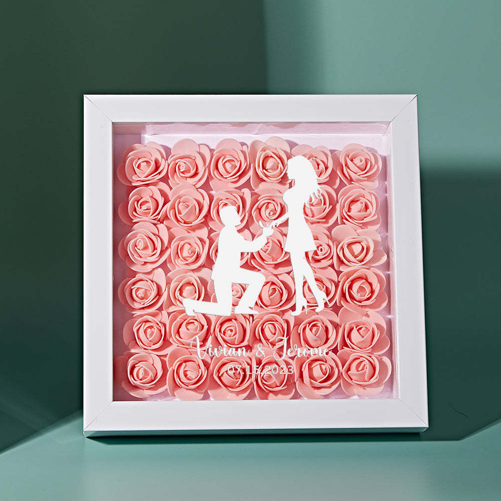 Custom Flower Shadow Box Personalized Name Flower Shadowbox Frame Gift for Couple - photomoonlamp