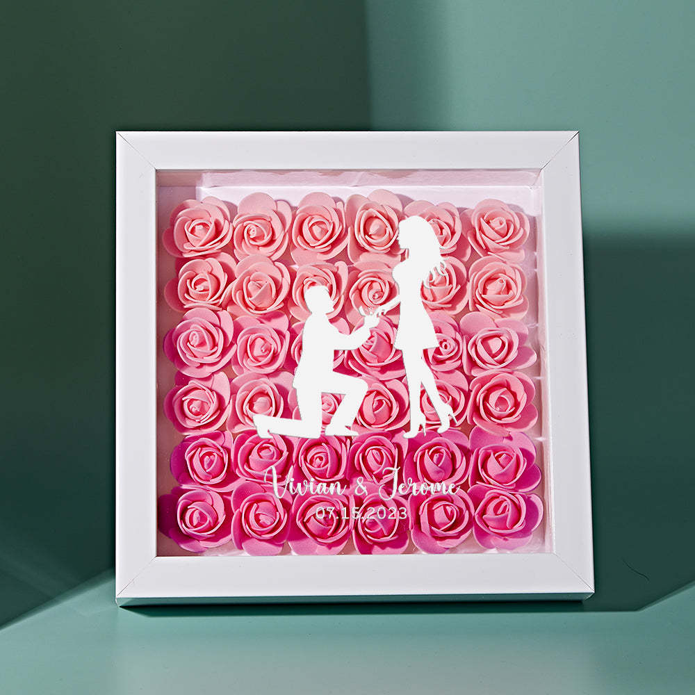 Custom Flower Shadow Box Personalized Name Flower Shadowbox Frame Gift for Couple - photomoonlamp