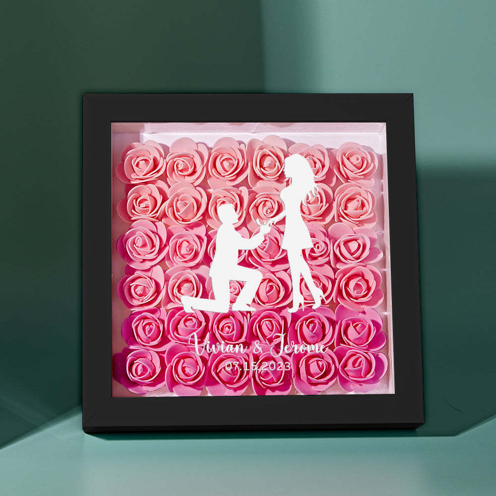 Custom Flower Shadow Box Personalized Name Flower Shadowbox Frame Gift for Couple - photomoonlamp
