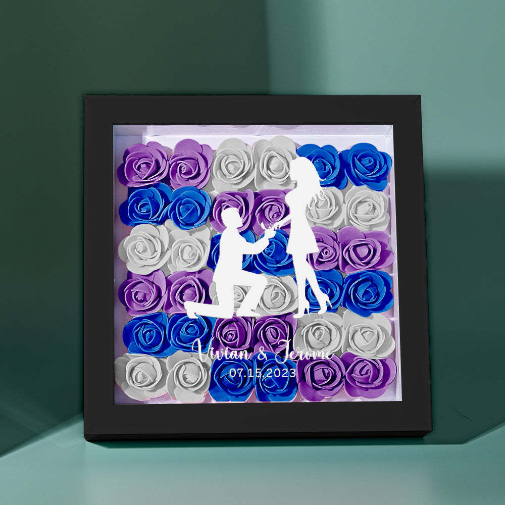 Custom Flower Shadow Box Personalized Name Flower Shadowbox Frame Gift for Couple - photomoonlamp