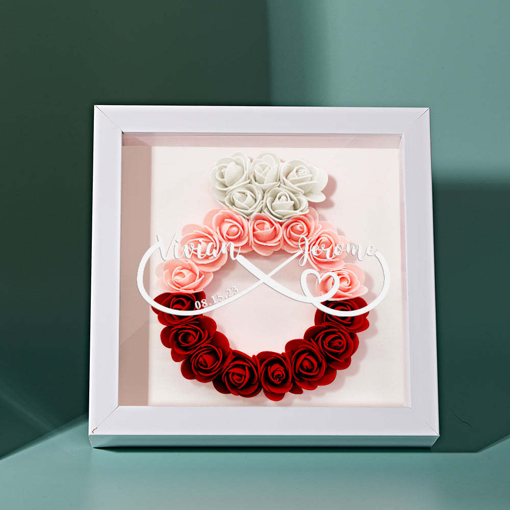 Custom Infinity Flower Shadow Box Personalized Wedding Ring Flower Shadowbox Frame Gift - photomoonlamp