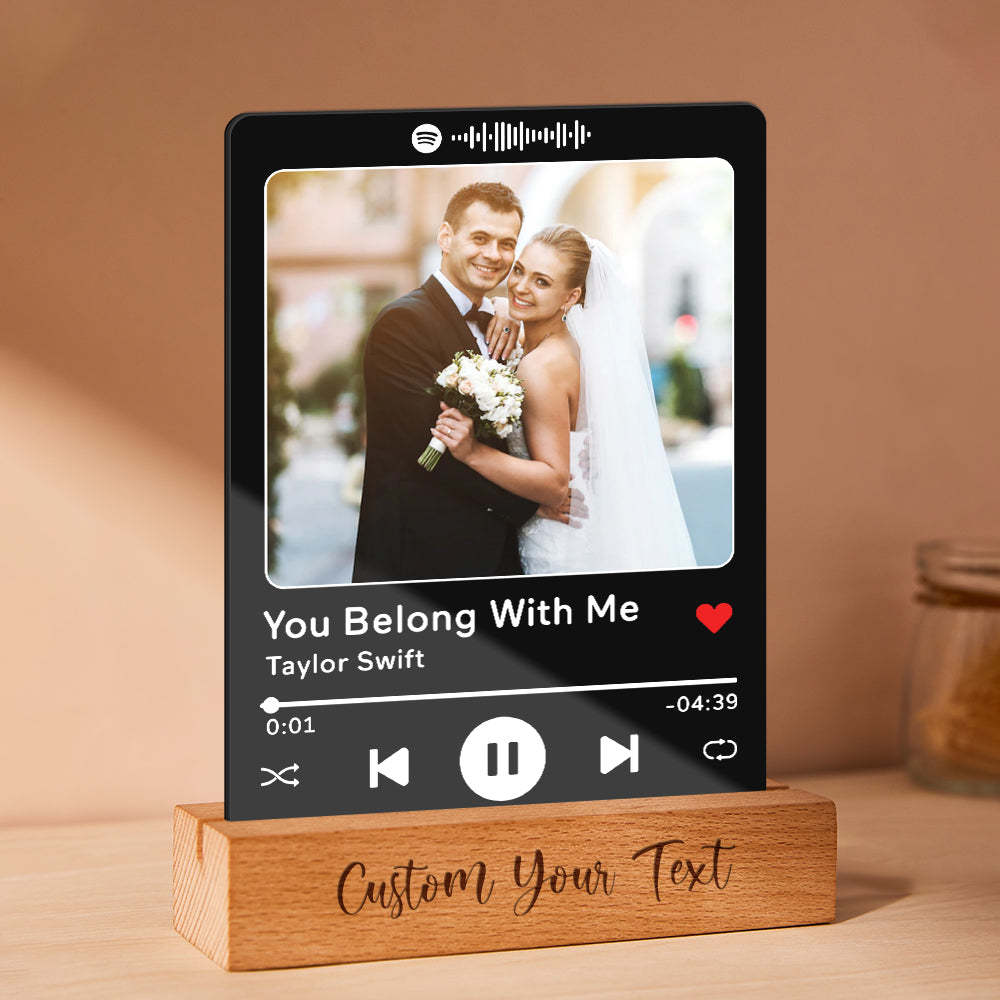 Custom Acrylic Spotify Song Plaque with Engrave Wood Stand Wedding Anniversary Gift - photomoonlamp