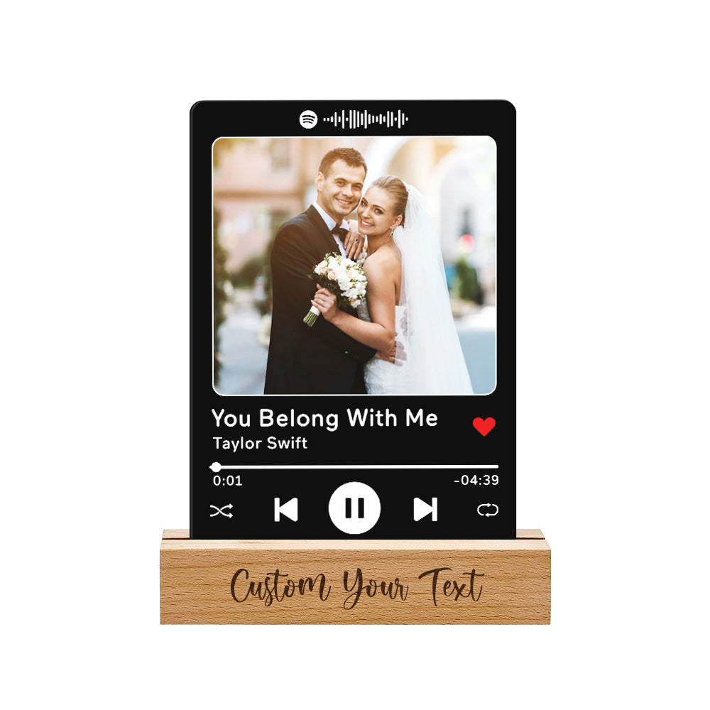 Custom Acrylic Spotify Song Plaque with Engrave Wood Stand Wedding Anniversary Gift - photomoonlamp