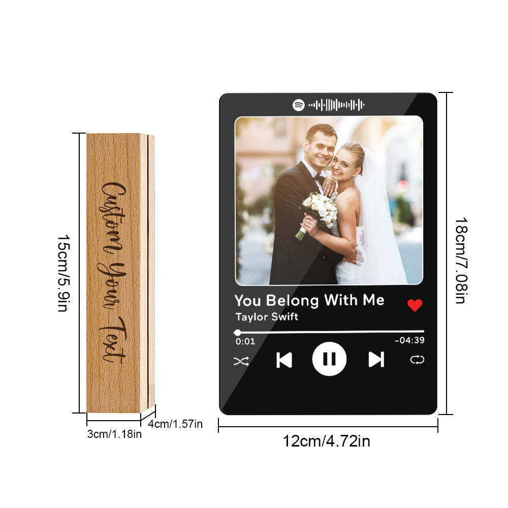 Custom Acrylic Spotify Song Plaque with Engrave Wood Stand Wedding Anniversary Gift - photomoonlamp