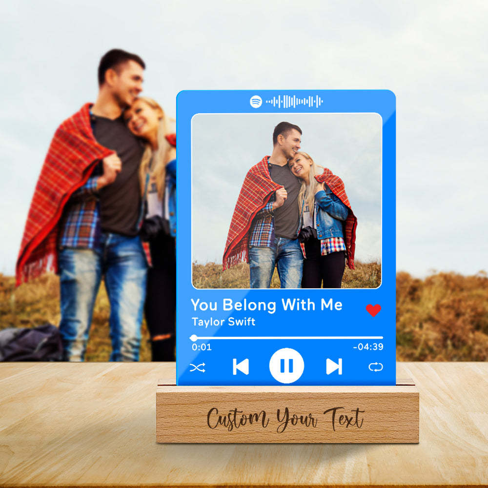 Custom Acrylic Spotify Song Plaque with Engrave Wood Stand Wedding Anniversary Gift - photomoonlamp