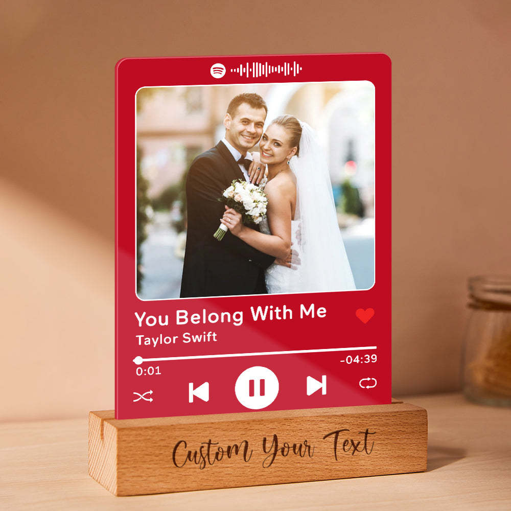 Custom Acrylic Spotify Song Plaque with Engrave Wood Stand Wedding Anniversary Gift - photomoonlamp