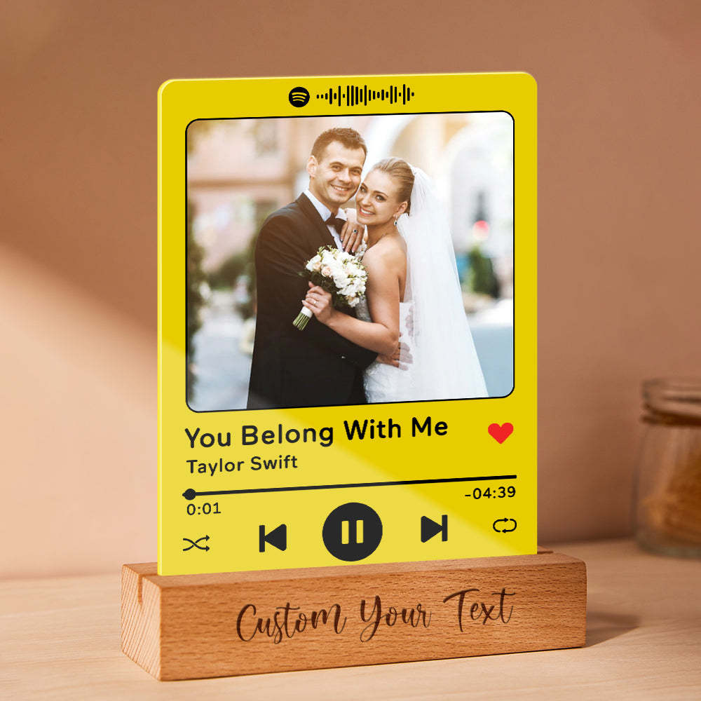 Custom Acrylic Spotify Song Plaque with Engrave Wood Stand Wedding Anniversary Gift - photomoonlamp