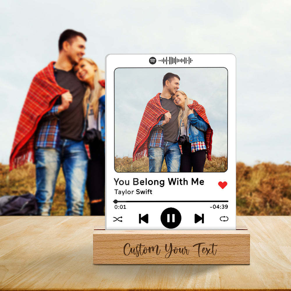 Custom Acrylic Spotify Song Plaque with Engrave Wood Stand Wedding Anniversary Gift - photomoonlamp