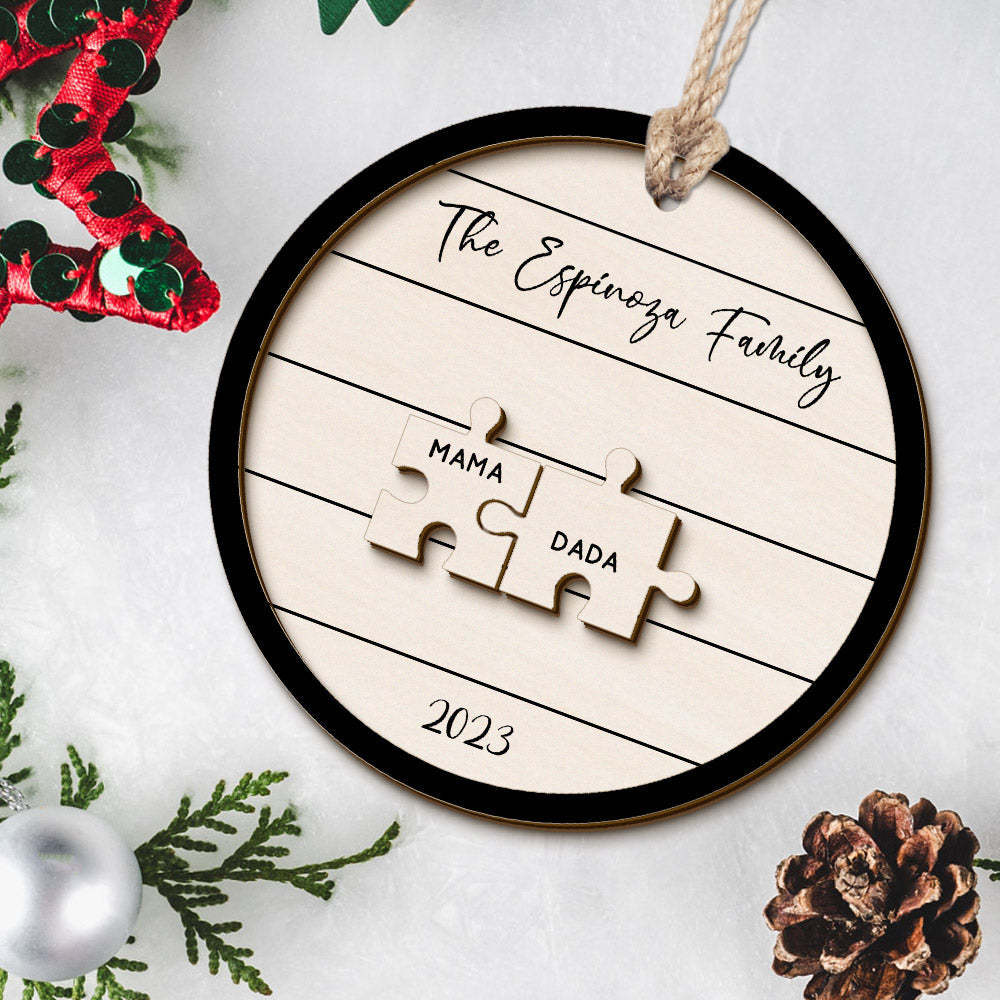 Custom Family Name Puzzle Christmas Ornament Personalized Wooden Christmas Tree Ornament Gifts - photomoonlamp