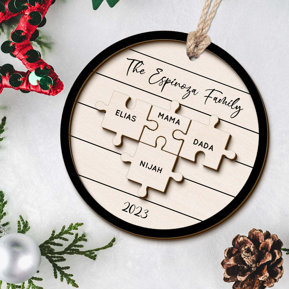 Custom Family Name Puzzle Christmas Ornament Personalized Wooden Christmas Tree Ornament Gifts - photomoonlamp