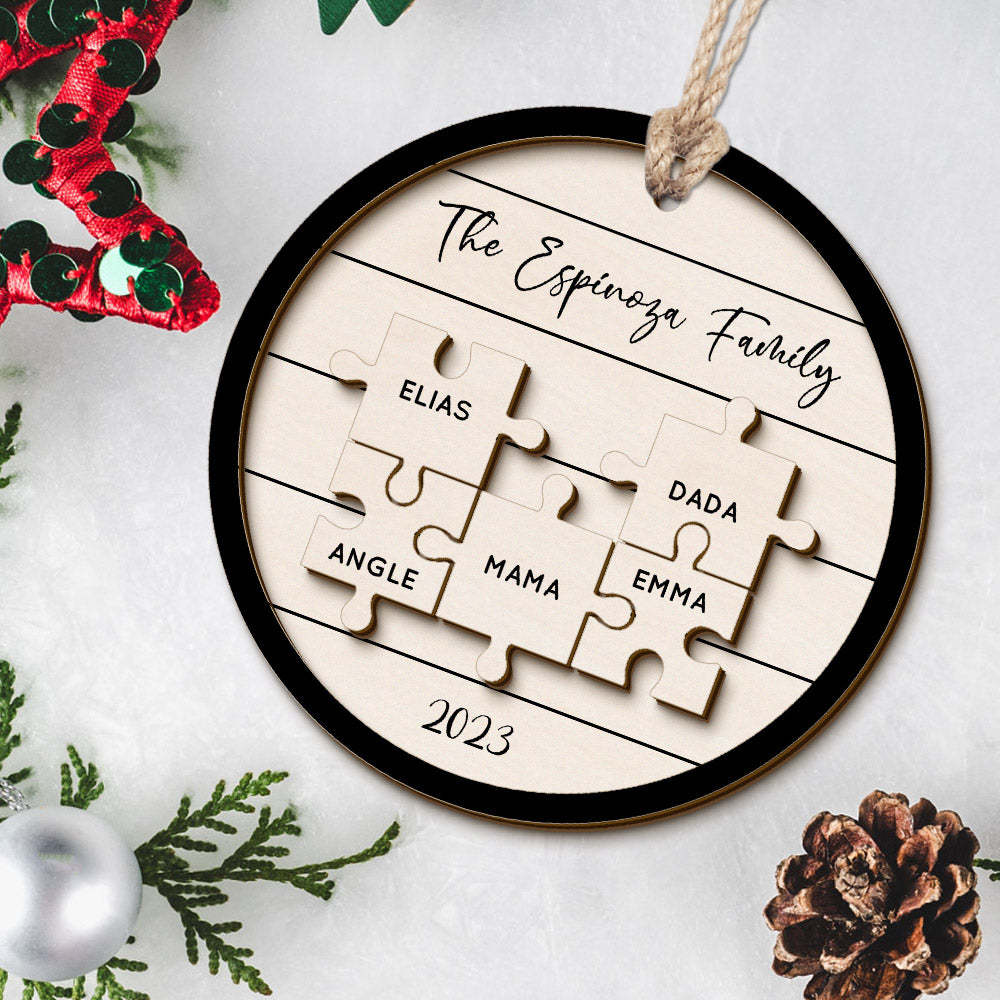 Custom Family Name Puzzle Christmas Ornament Personalized Wooden Christmas Tree Ornament Gifts - photomoonlamp