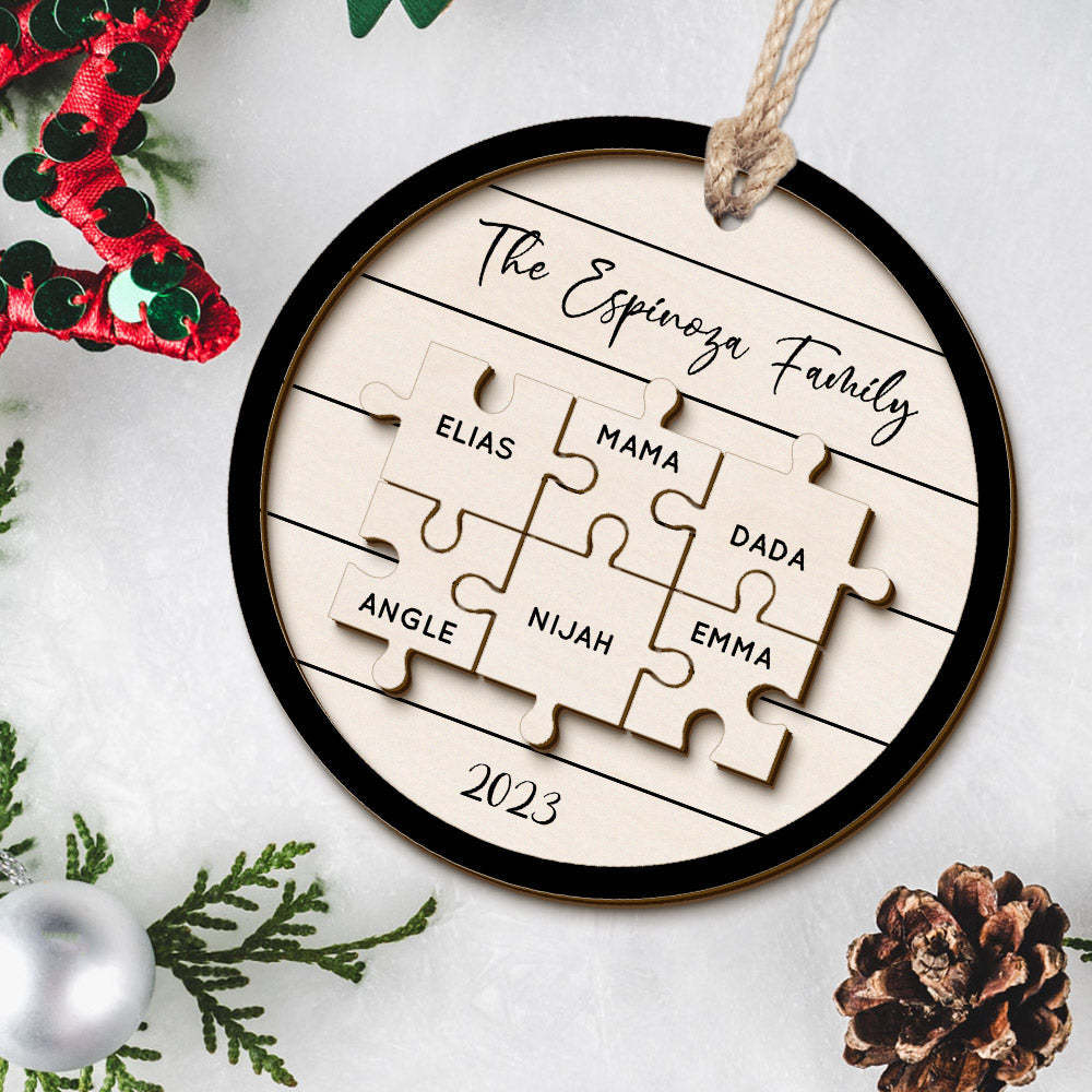 Custom Family Name Puzzle Christmas Ornament Personalized Wooden Christmas Tree Ornament Gifts - photomoonlamp