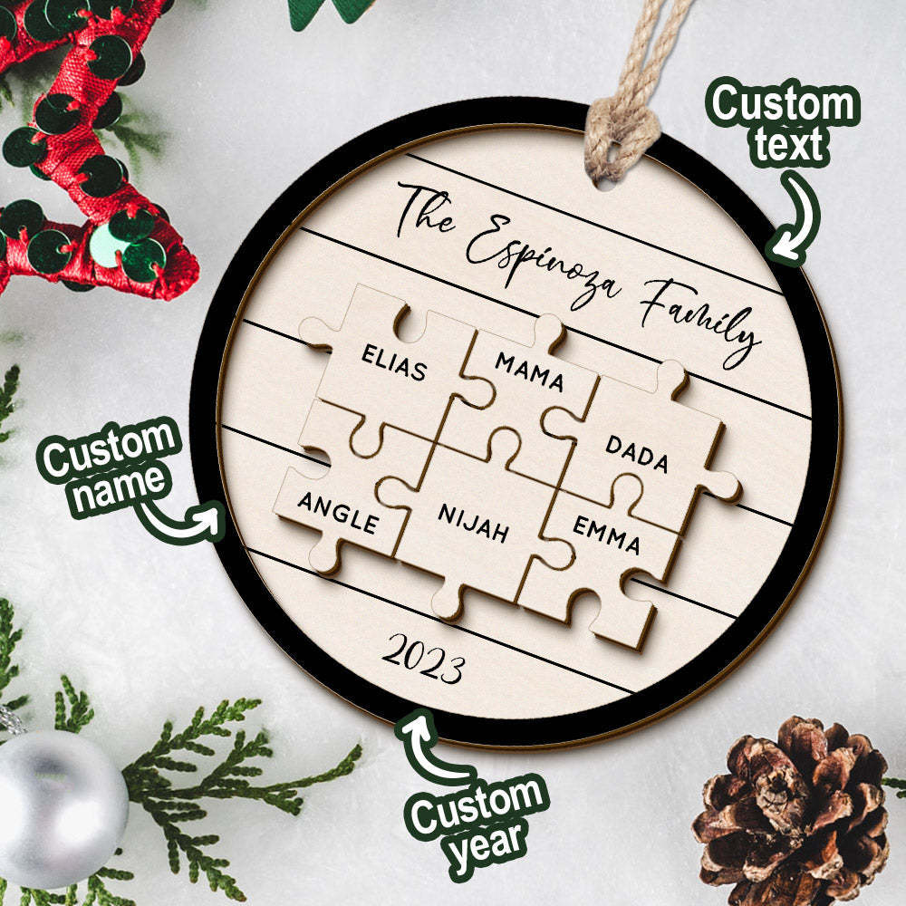 Custom Family Name Puzzle Christmas Ornament Personalized Wooden Christmas Tree Ornament Gifts - photomoonlamp
