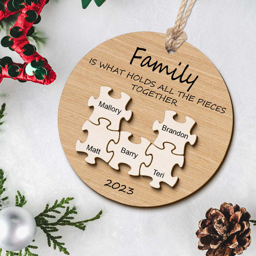 Custom Name Puzzle Christmas Ornament Personalized Wooden Christmas Tree Family Ornament Gifts - photomoonlamp