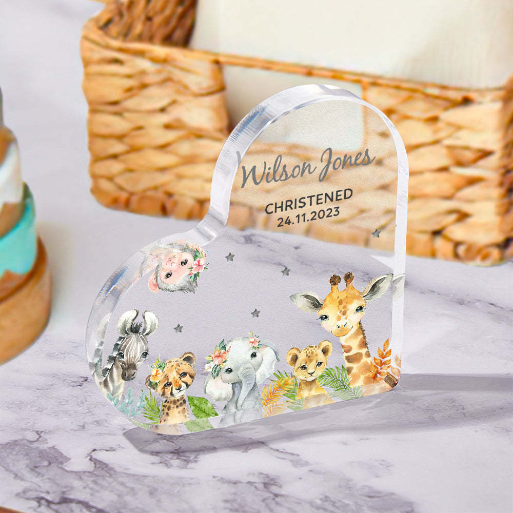 Personalized Name Christening Date Gift Custom Animals Ornaments Gift for New Baby - photomoonlamp