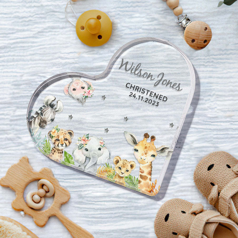Personalized Name Christening Date Gift Custom Animals Ornaments Gift for New Baby - photomoonlamp
