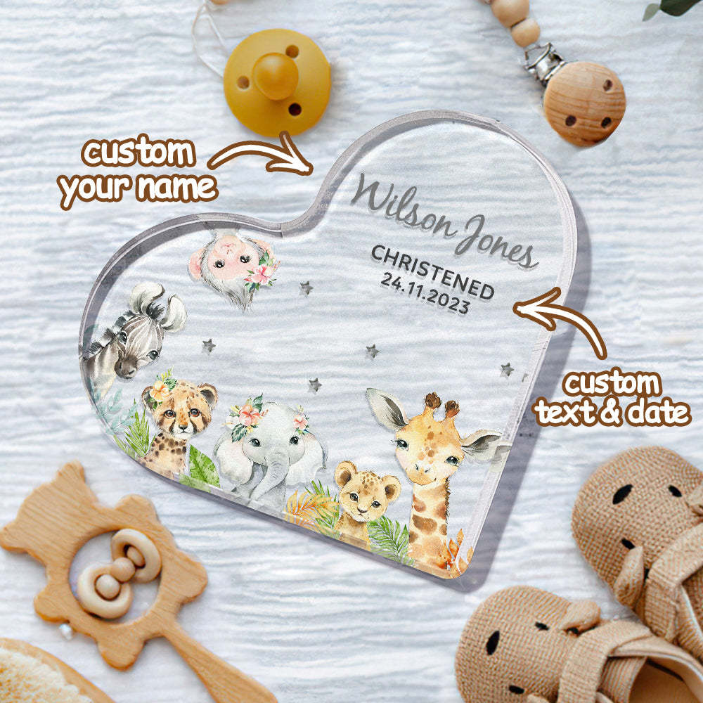 Personalized Name Christening Date Gift Custom Animals Ornaments Gift for New Baby - photomoonlamp