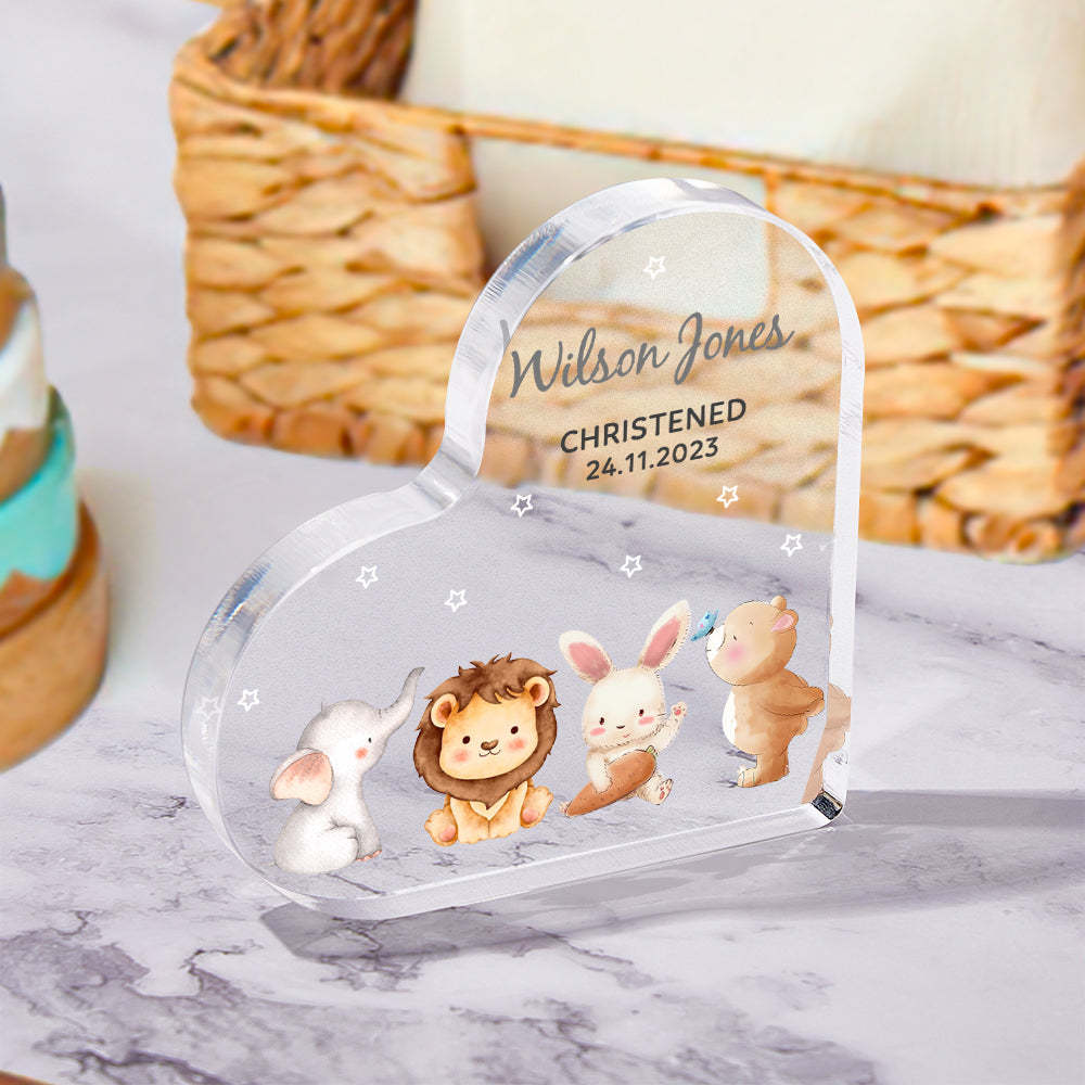 Personalized Name Christening Date Gift Custom Animals Ornaments Gift for New Baby - photomoonlamp