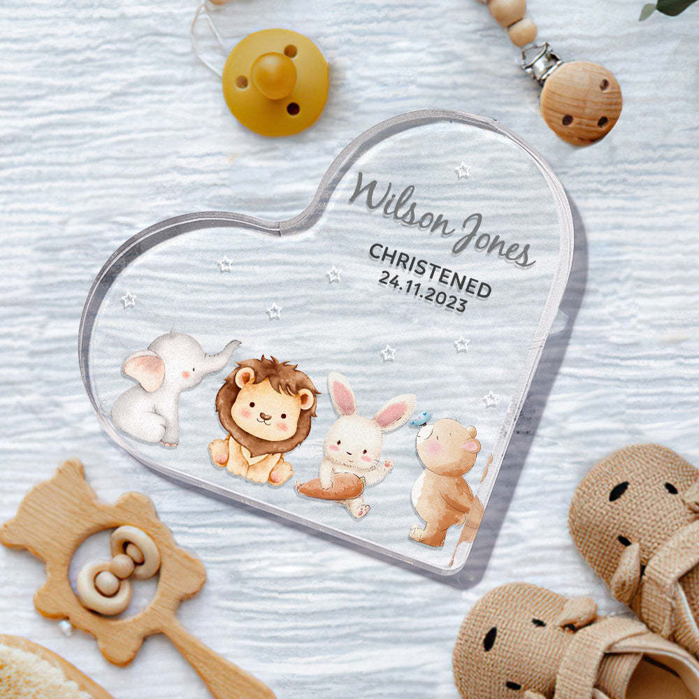 Personalized Name Christening Date Gift Custom Animals Ornaments Gift for New Baby - photomoonlamp