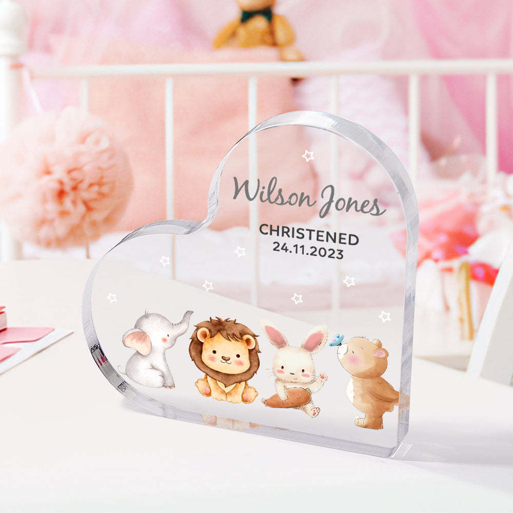 Personalized Name Christening Date Gift Custom Animals Ornaments Gift for New Baby - photomoonlamp