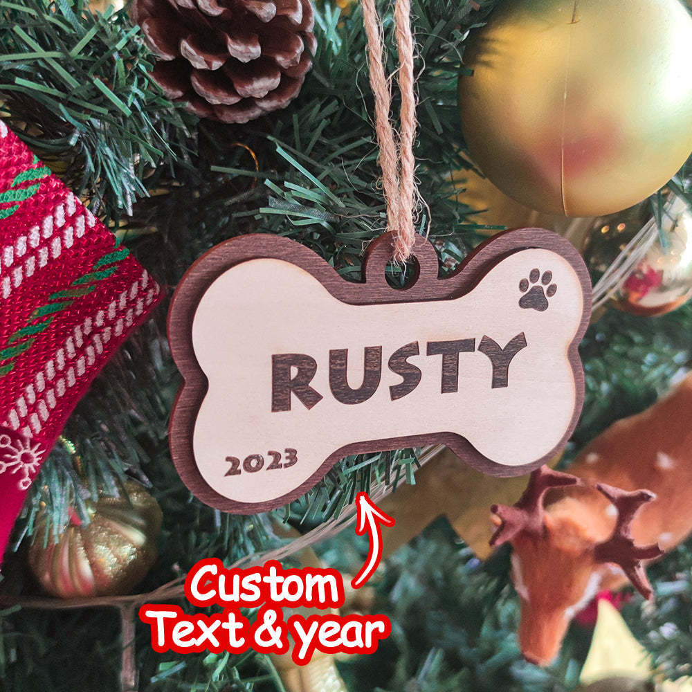 Personalized Dog Name Year Dog Bone Ornament Christmas Gift - photomoonlamp