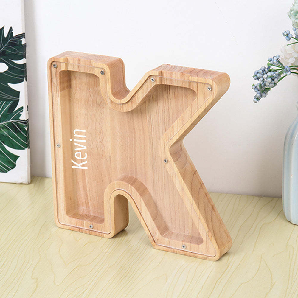 Personalized Letter Piggy Bank Custom Name Wooden Engraved Letter Money Box Gift for Kids - photomoonlamp