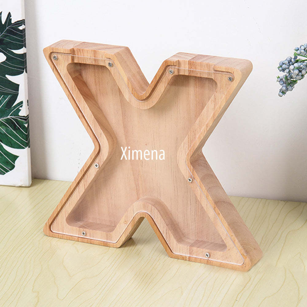 Personalized Letter Piggy Bank Custom Name Wooden Engraved Letter Money Box Gift for Kids - photomoonlamp