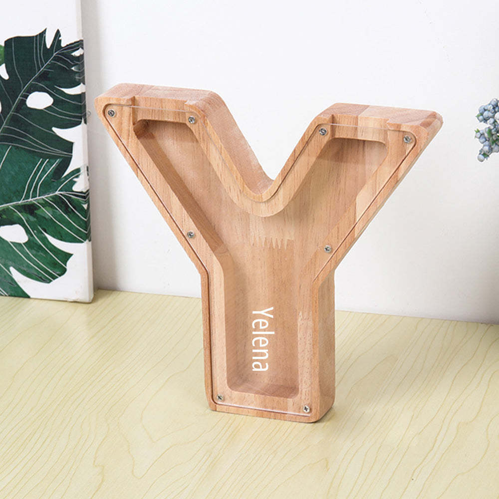 Personalized Letter Piggy Bank Custom Name Wooden Engraved Letter Money Box Gift for Kids - photomoonlamp