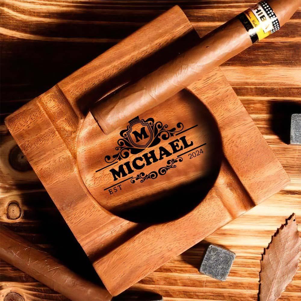 Engraved Cigar Ashtray, Cigar Holder, Unique Ashtray, Walnut wood Ashtray, Cigar Accessory, Husband & Fathers Gift, Groomsman Gift