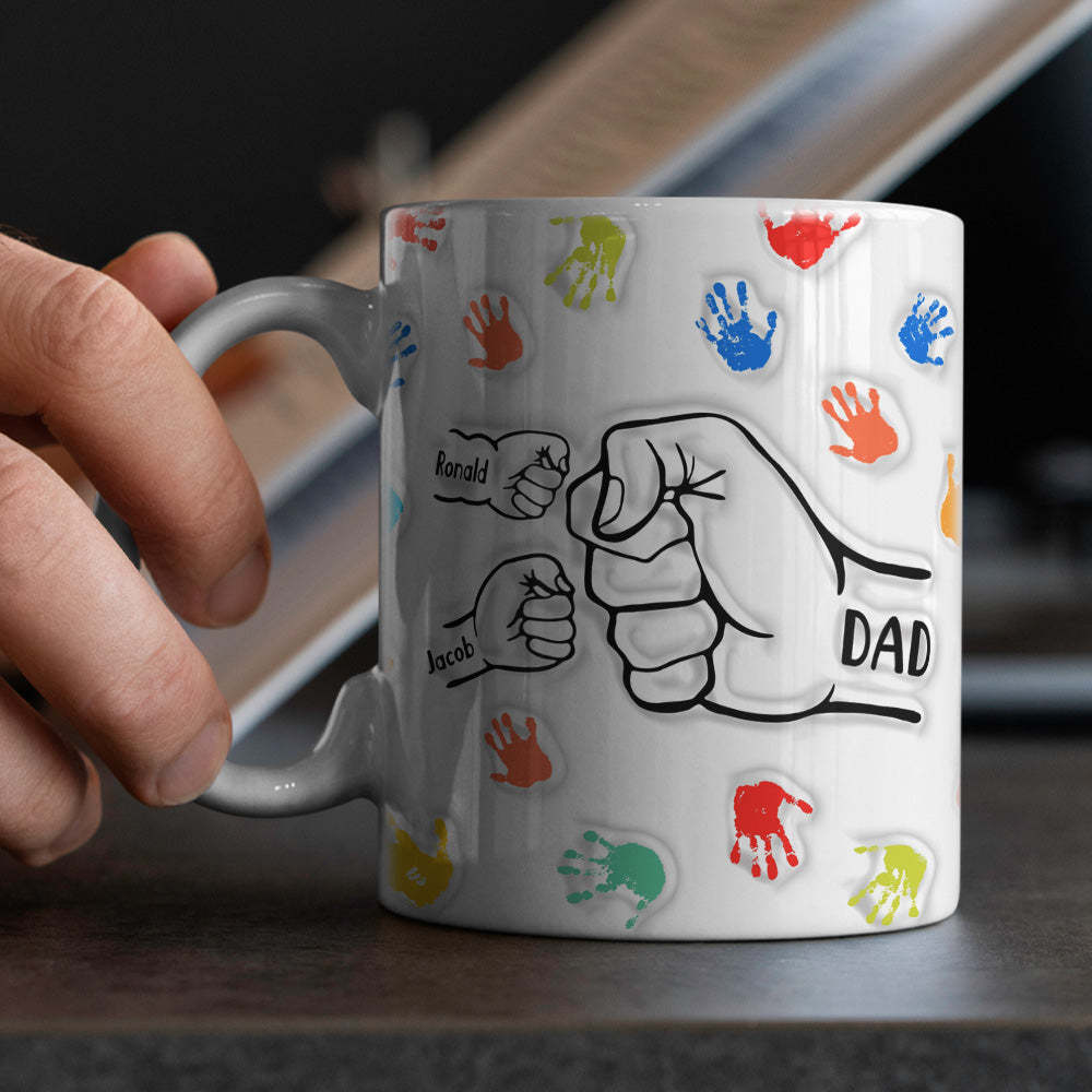 Personalized Custom Names 3D Inflated Effect Printed Mug Gift for Dad Grandpa - photomoonlamp