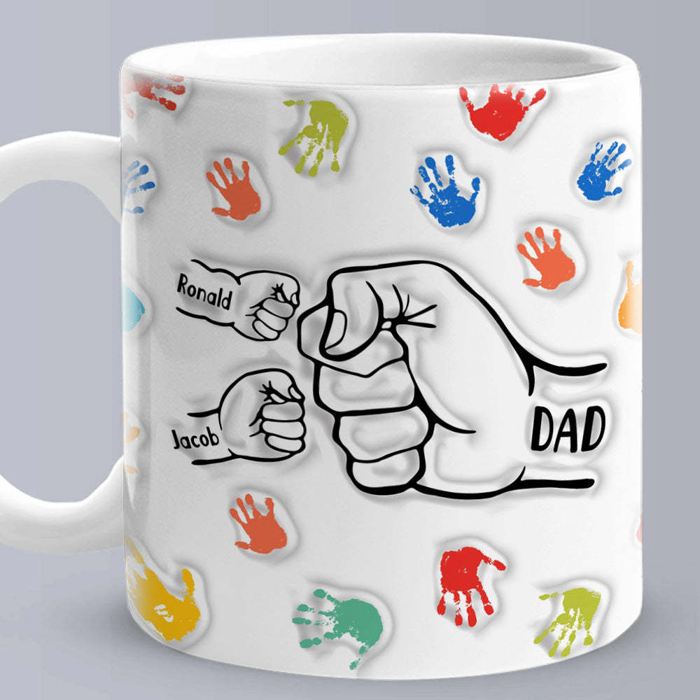 Personalized Custom Names 3D Inflated Effect Printed Mug Gift for Dad Grandpa - photomoonlamp