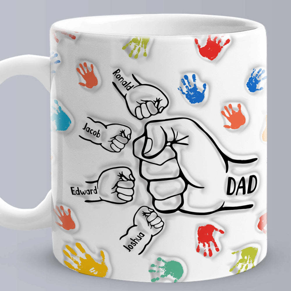 Personalized Custom Names 3D Inflated Effect Printed Mug Gift for Dad Grandpa - photomoonlamp