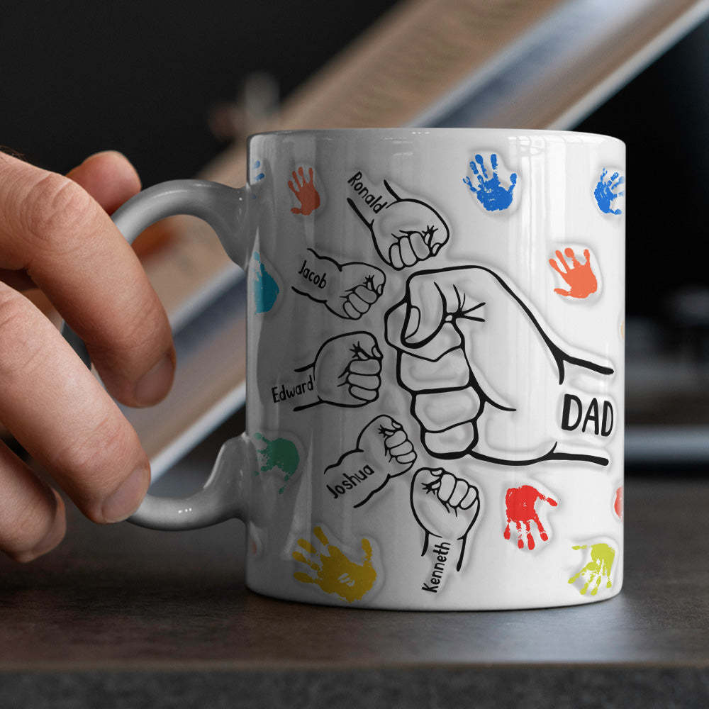 Personalized Custom Names 3D Inflated Effect Printed Mug Gift for Dad Grandpa - photomoonlamp