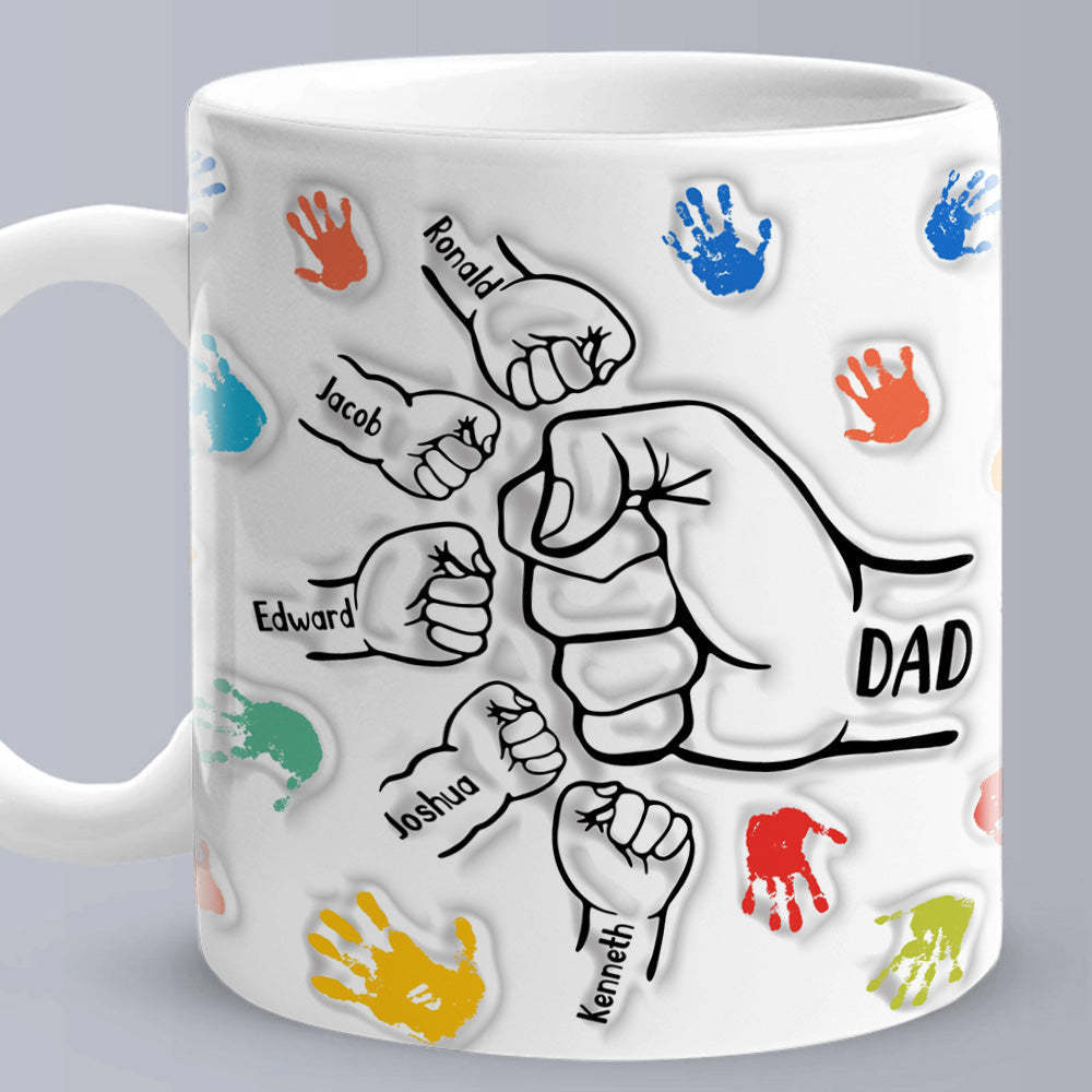 Personalized Custom Names 3D Inflated Effect Printed Mug Gift for Dad Grandpa - photomoonlamp
